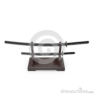 Double Sword Stand For Samurai Katana And Wakizashi. 3D Illusration, render on white background Stock Photo