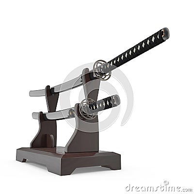 Double Sword Stand For Samurai Katana And Wakizashi. 3D Illustration, render on white background Stock Photo