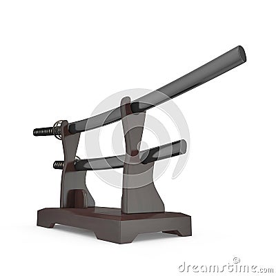 Double Sword Stand For Samurai Katana And Wakizashi. 3D Illustration, render on white background Stock Photo