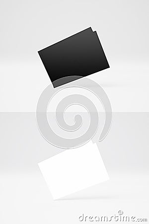 Double vertical photo of two stack black and White business Cards on abstract background. Empty cards row texture Stock Photo
