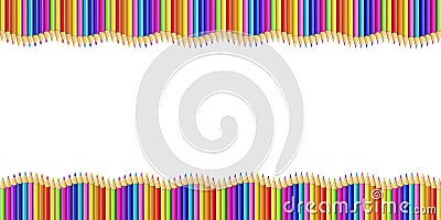 Double Wavy Border Made of Colored Wooden Pencils Stock Photo