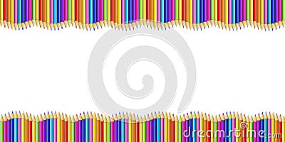 Double wavy border made of colored wooden pencils row isolated on white background Stock Photo