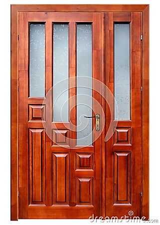 Double wooden door on white background Stock Photo