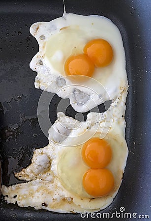 Double yolk eggs fried Stock Photo