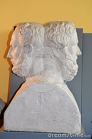 Double Herm of Herodotus And Thukydides, University Plaster Casts Collection, Pisa, Tuscany, Italy Editorial Stock Photo