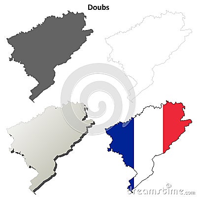 Doubs, Franche-Comte outline map set Vector Illustration