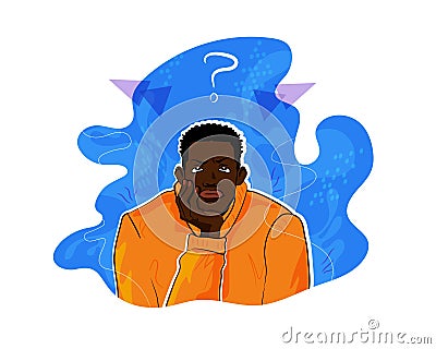 Doubtful African American man makes a decision Vector Illustration