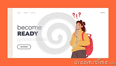 Doubts and Confusion Landing Page Template. Female Character Stand Under Question Mark Thinking Woman Solving Problem Vector Illustration