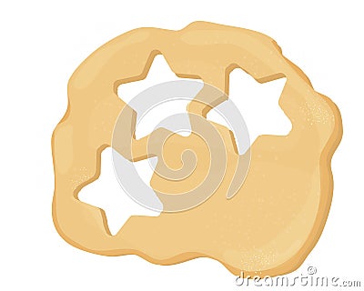 Dough cookie cutter star shape top view cartoon style isolated on white background. Preparation, cooking. Vector Illustration