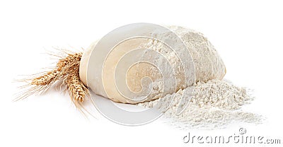 Dough, flour and spikelets on background. Cooking pastries Stock Photo