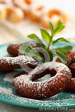 Doughnuts with icing sugar Stock Photo