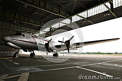 Douglas Skymaster in the boarding Area of Historic Berlin Tempelhof Airport; B&W Editorial Stock Photo