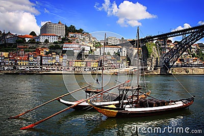 Douro river and traditional boats in Porto Stock Photo