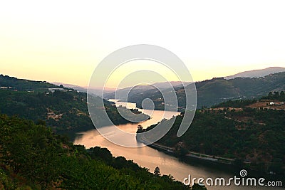 Douro river valley on sunset Stock Photo