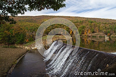 Douthat Lake Upper Dam and Spillway Stock Photo