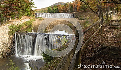 Douthat Lake Upper and Middle Dams and Spillway Stock Photo