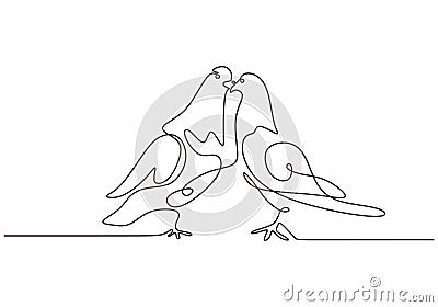 Dove birds couple continuous one line drawing minimalism animal sketch hand drawn Vector Illustration