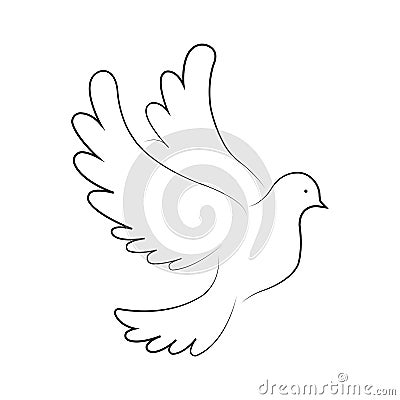 dove black art line icon, pigeon sign, symbol of peace linear concept, vector illustration Vector Illustration