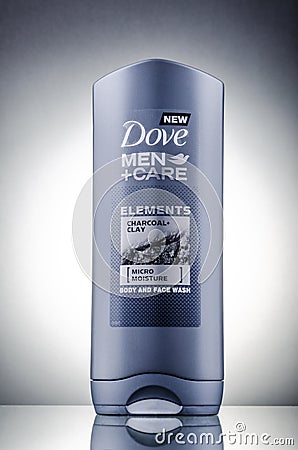 Dove body and face wash isolated on gradient background. Dove is personal care brand owned by Unilever originating in the UK Editorial Stock Photo