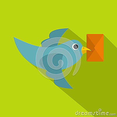 Dove carrying envelope icon, flat style Vector Illustration