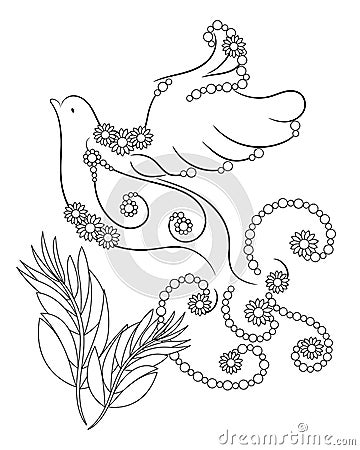 Dove coloring page. Vector Illustration