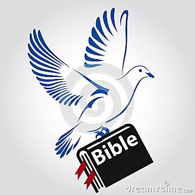 Dove flying with a Symbol of Religion. Bible Book. Dove Of Peace. Vector illustration. Vector Illustration