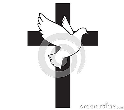 Dove flying with a Symbol of Religion. Cross. Dove Of Peace. Vector. Holy Spirit. Church logo. Vector Illustration