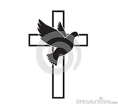 Dove flying with a Symbol of Religion. Cross. Dove Of Peace. Vector illustration. Holy Spirit Vector Illustration