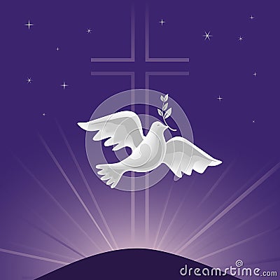 Dove Holy Spirit with olive branch vector poster Vector Illustration