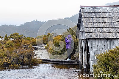 Dove Lake boat house in Tasmania`s Cradle Mountain Editorial Stock Photo