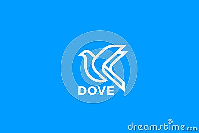 Dove Logo Bird Fying Linear Outline Design style vector template Vector Illustration