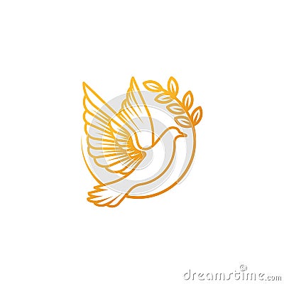 Dove Logo icon vector illustration. Abstract Line art of a flying dove with olive branch Vector Illustration