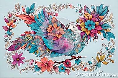 Dove of Peace bird naive funky hand drawn style art Stock Photo
