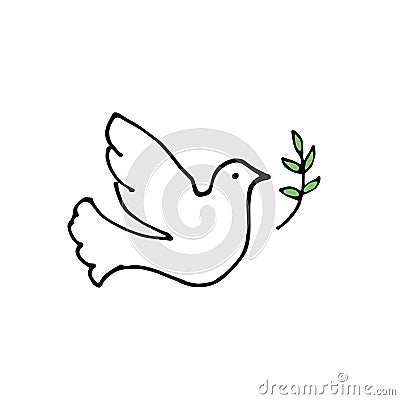 Dove of peace doodle set. White vector pigeon Vector Illustration