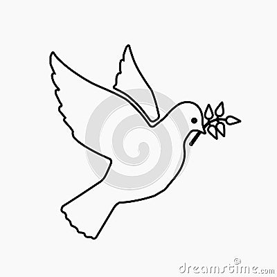 Dove of peace flying with a green twig olive Cartoon Illustration