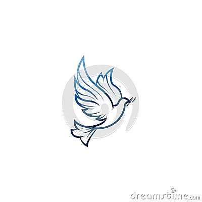 Dove Of Peace. Illustration with dove holding an olive branch symbolising peace on earth. Line Art dove. Ink painting style. Line Vector Illustration