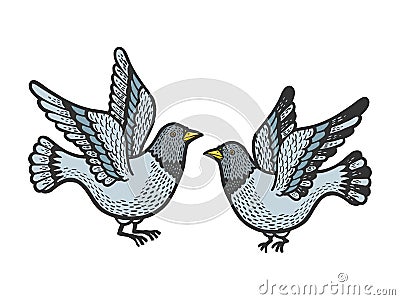 Dove pigeon birds tattoo color sketch engraving Vector Illustration