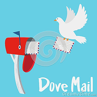 Dove sending a letter to a red mail box Vector Illustration