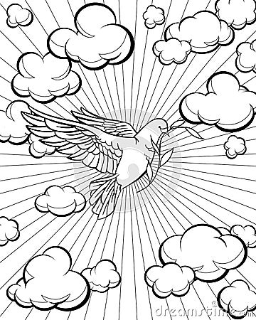 Dove in the sky coloring page. Bible story Cartoon Illustration