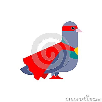 Dove superhero. Super pigeon In raincoat and mask. Superpowers Bird. Cartoon style vector Vector Illustration