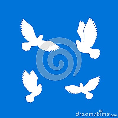 Dove. White free birds in sky. Paper pigeons silhouette. Vector illustration Vector Illustration