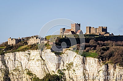 Dover, England, white cliffs and castle Stock Photo