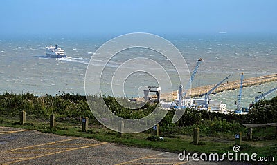 Dover,England White cliffs and Dover harbor along the coast of English channel Stock Photo