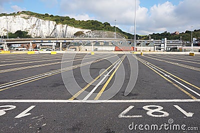 DOVER, KENT, ENGLAND, AUGUST 10 2016: Empty lanes at the embarkation point for the cross channel ferry Editorial Stock Photo