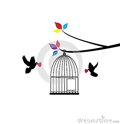 Doves and cage Vector Illustration