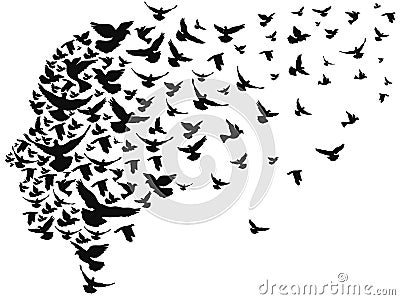 Doves flying away with human head Vector Illustration