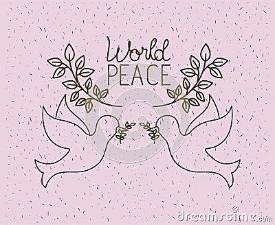 Doves flying with wreath world peace Vector Illustration