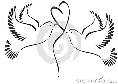 Doves with heart Vector Illustration