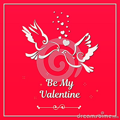 Doves with hearts on red background Vector Illustration