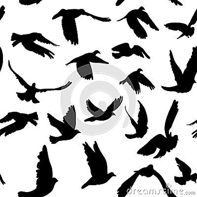 Doves and pigeons seamless pattern for peace concept and wedding design Vector Illustration